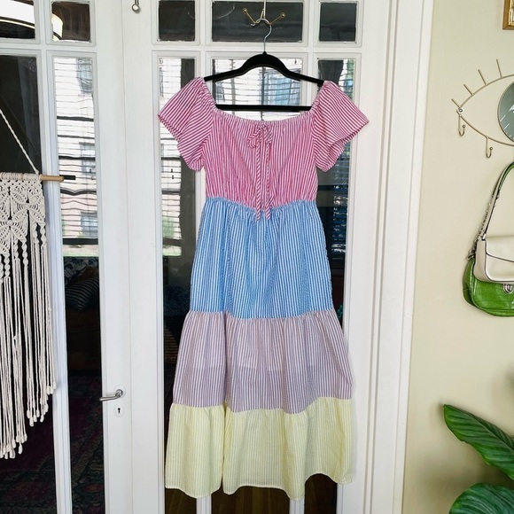 Urban Outfitters Color Block Striped Seersucker Midi Dress - Picture 1 of 8